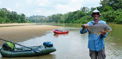 Packraft fishing for Pacu